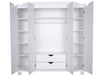 Panutre White 4 Door Wardrobe With Mirrored Door With 2 Drawer And 8 Small Shelf