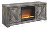 Kurkunde Gray TV Stand With Fireplace Insert Glass Stone