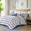 Gholasvade White Blue Full Queen 5pc Oversized Cotton Stripe Comforter Set