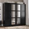 Chandewadi Black 4 Mirrored Door Wardrobe With 8 Shelves