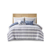 Gholasvade White Blue King Cal King 5pc Oversized Cotton Stripe Comforter Set