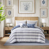 Gholasvade White Blue Full Queen 5pc Oversized Cotton Stripe Comforter Set