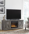Kurkunde Gray TV Stand With Fireplace Insert Glass Stone