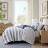 Gholasvade White Blue King Cal King 5pc Oversized Cotton Stripe Comforter Set