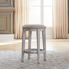 Kalambe Antique White Weathered Pine Upholstered Console Stool